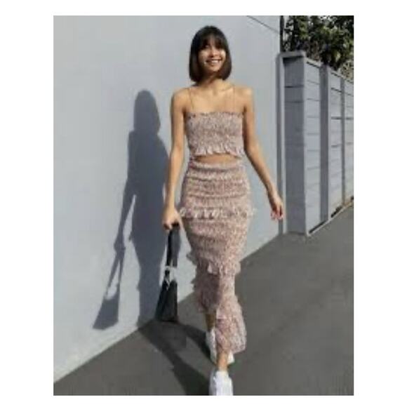 WINONA Floral Smocked Ruffle Maxi Dress Cutout Front Pink Multi AU10 US6 - Picture 1 of 10